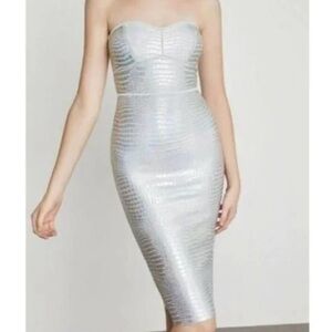BCBGMaxAzria Silver Strapless Bodycon Dress